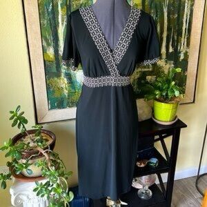 MERONA Size XS Women's Empire Knee Length Back Tie Dress Short Sleeve Black